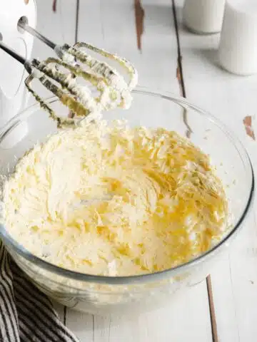 vegan butter, sugar, and vanilla whisked in a bowl until fluffy.